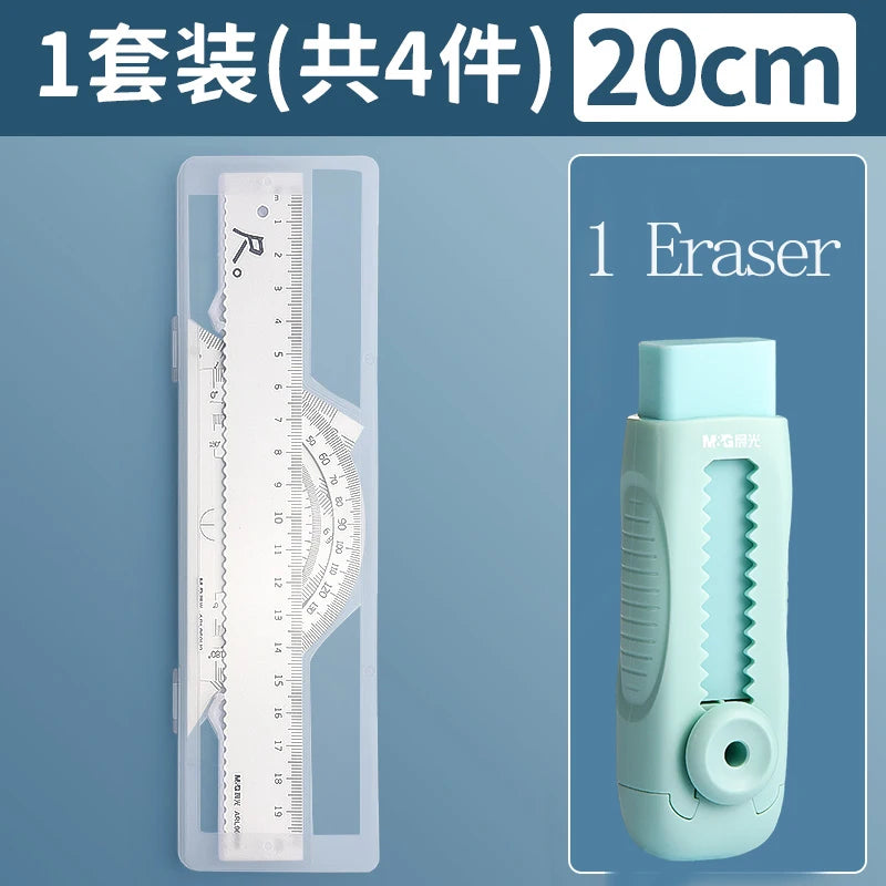 M&G Ruler Set, Cast Iron Material, Straightedge, Triangle Ruler, Protractor, Includes pp Box, Student Math Drawing Set