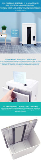 Hot Sale 20L Electric Shredder 2*12mm High Power 5 Level Secret Continuous 40 Minutes Work Office Home Paper Grinder Crusher Des