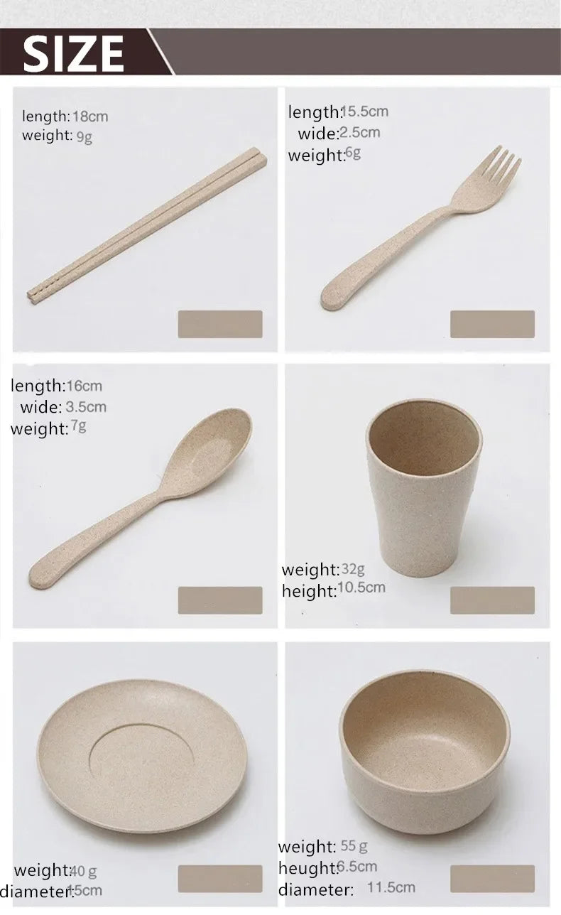 6 Pcs/Set Wheat Straw Baby Tableware Children Food Dishes Bowl Feeding Infant Learning Dinnerware Spoon Chopsticks Fork Cup New