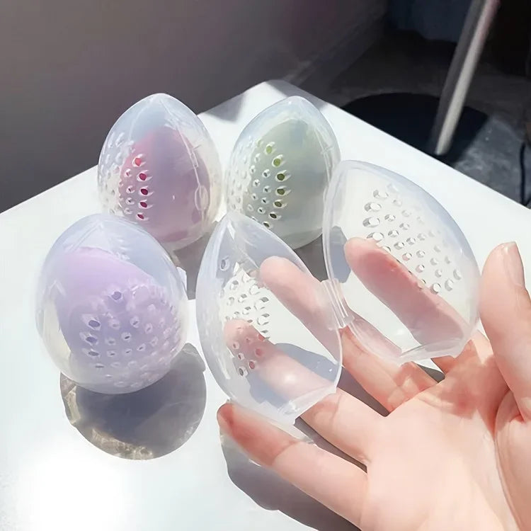 Empty Makeup Sponge Storage Box Plastic Egg Shaped Cosmetic Puff Organizer Rack Portable Makeup Blender Holder Stand Drying Box