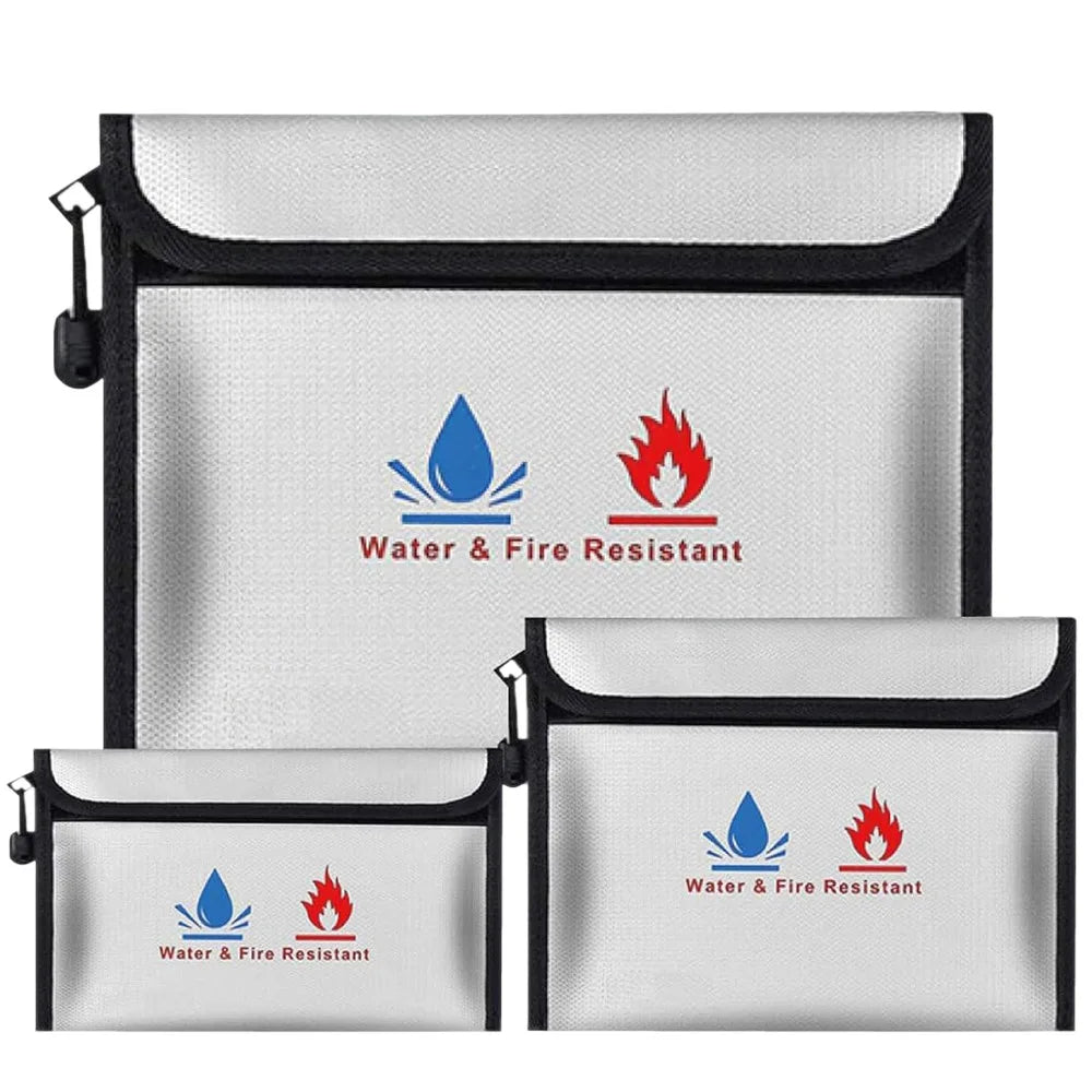 Fireproof Waterproof Document Bag with Zipper Closure for Certificates Money Cards Storage Home Office Travel Portable Organizer