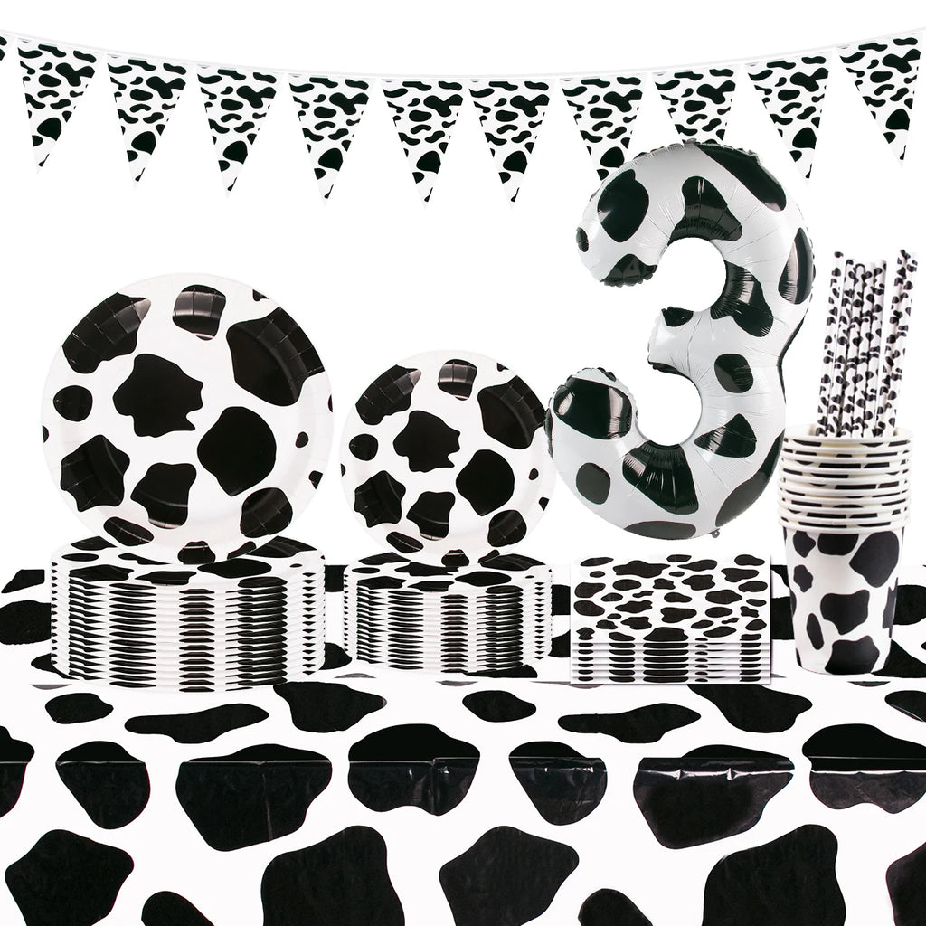 Cow Party Themed Disposable Tableware Set Paper Plates and Cow Napkins for Kids Cow Themed Birthday Party Decorations