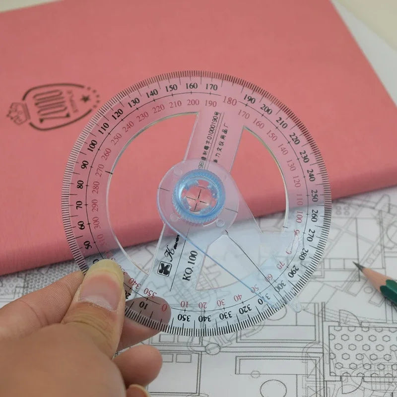 1 Circular Dia.10cm Transparent Plastic 360 Degree Pointer Protractor Ruler Angle For School Office Drafting Supplies Protractor