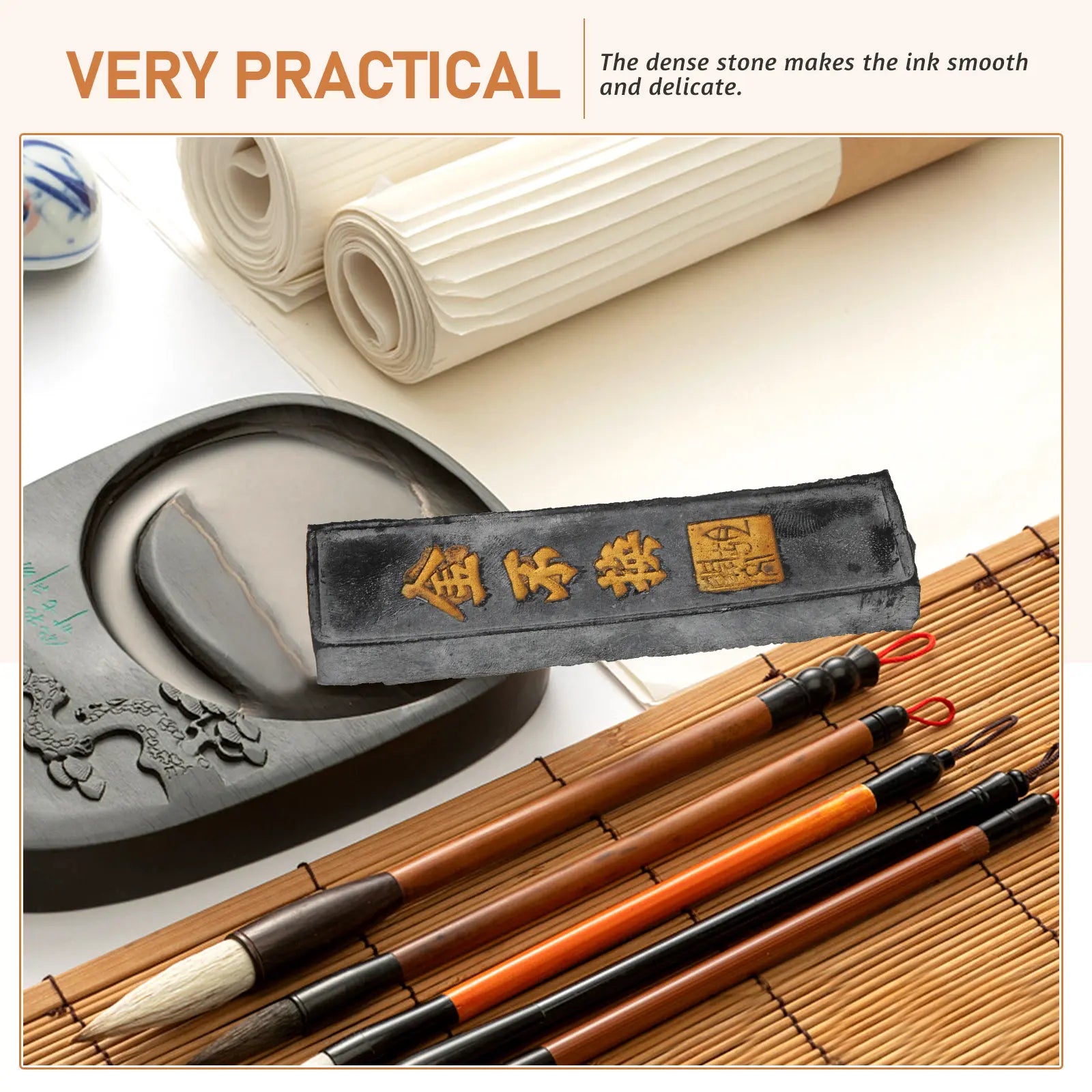 Beginner Friendly Chinese Calligraphy Ink Stone Handcrafted Natural Stone with Even Grinding Surface Suitable for Ink Stick Use