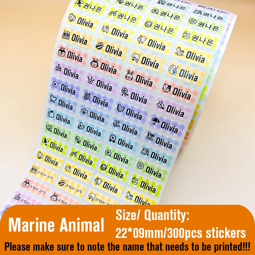 60/500pcs Name Tag Sticker Custom Waterproof Kawaii Stickers Decals Personalized First Name Label for Children School Stationery