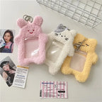 ID Card Holder Keychains kawaii Cartoon Plush Photocard Holder Korean Desk Accessories Kpop Stationery Idol Display Stand