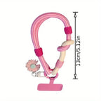 Cute 3D Flowers Adjustable Mobile Phone Universal Lanyard Wrist Strap Hand Pull Short Rope Phone Decorative Pendant Accessories
