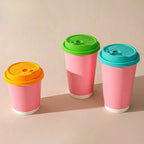 Disposable Milk Tea Coffee Hot Drink Paper Cup Pink Thickened Hollow Beverage Shop Takeaway Packaging Disposable Cups 100pcs