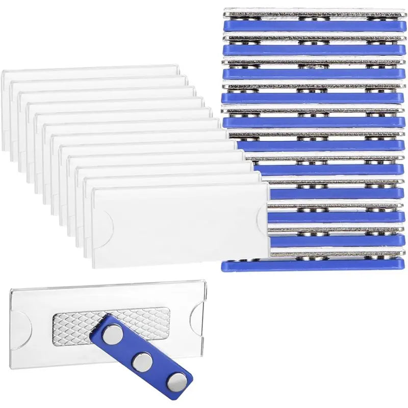 Name Badges Magnet 12Pack- For Clothing ID Holder With 3-Point Self-Adhesive Magnets(75 X 30Mm), Name Plate Included