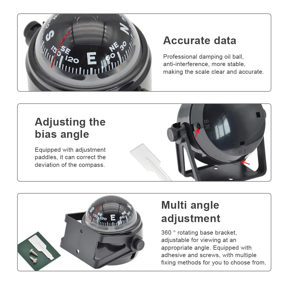 Ball Shaped Vehicle Navigation Car Compass with Dial Sea Pivoting Marine Boat Compass Splashproof Sea Marine Electronic Compass