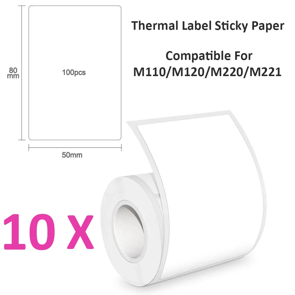 50x80mm Thermal Adhesive Labels, Direct Thermal Sticker Paper Compatible with M110/M220, for Shipping, Supermarket Price Tags