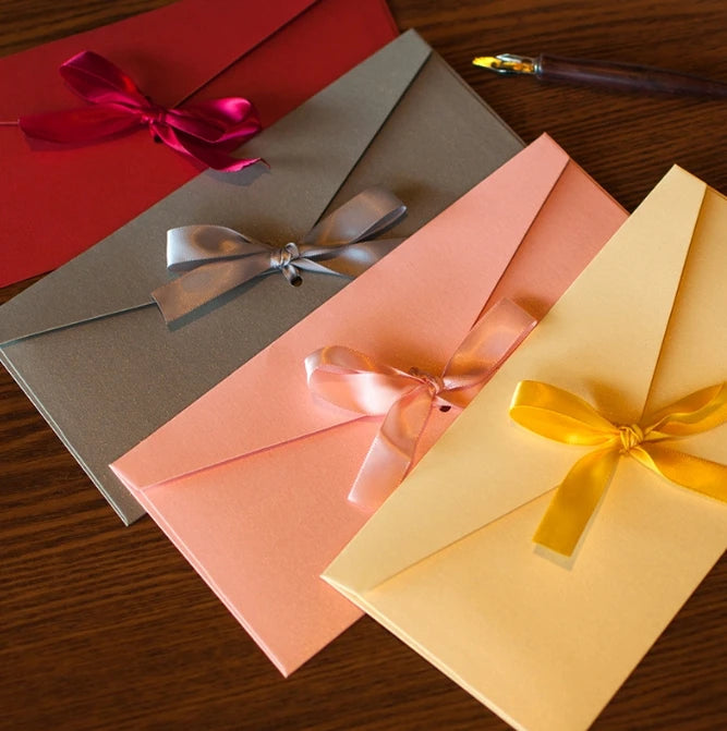 10 Pcs/set Envelope Pearlescent Paper Bow Thicken Ribbon Retro Creative Color Stationery Wedding Invited Gift