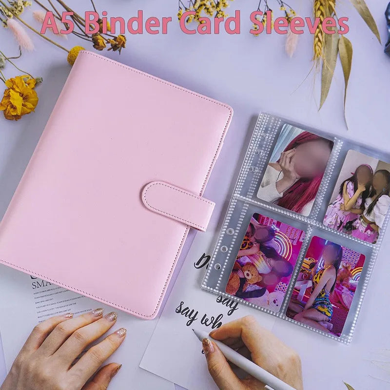 A5 Notebook Photocard Binder 25pcs Page(4 Grids)  PU Leather Loose Leaf Organizer Photo Binder Book Kpop Photo Albums Idol Cards