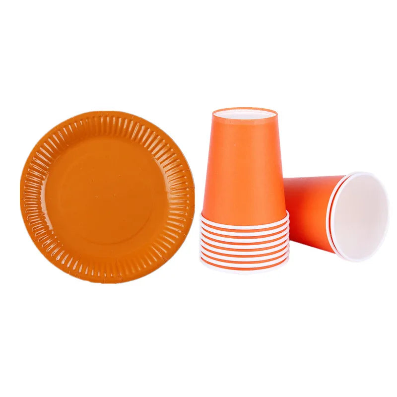Solid Color Disposable Tableware Set Party Supplies Paper Plates Cups Wedding Birthday Party Decorations Adult Favor