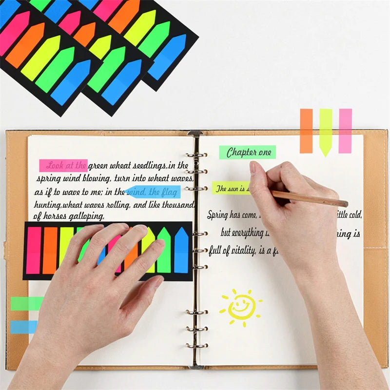 PET Page Markers Sticky Index Tabs, Bright Colors Arrow Flag Tabs for Book Annotation, Writable File Classification Labels