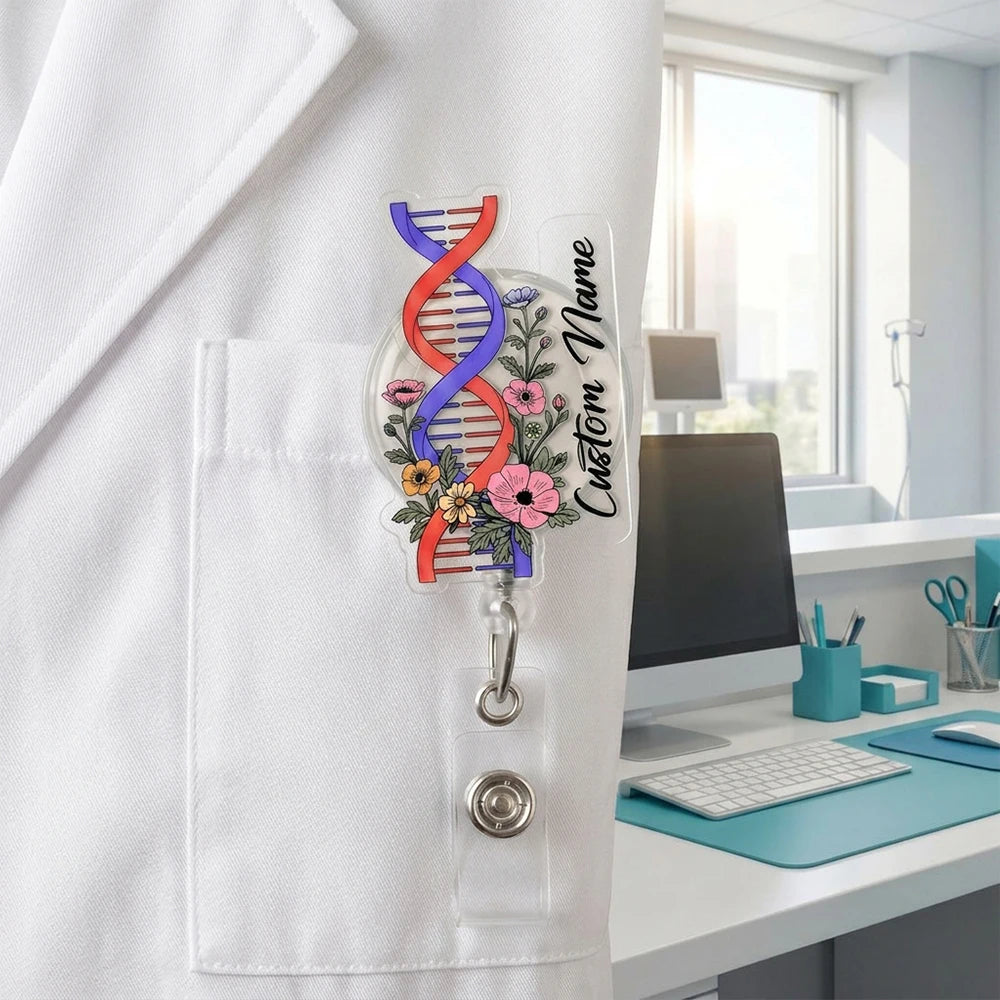 1pc Science-themed Custom Name Acrylic Retractable Badge Reels,Nurse,Scientist Personalized Gift,Work Card Clip,Teacher’s Day