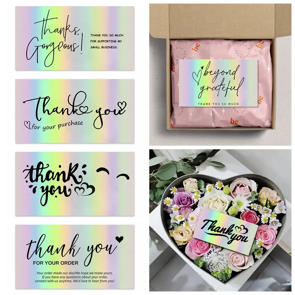 50 Pcs Thank You For Supporting My Small Business Reflective Laser Appreciate Cards Greeting Postcard For Online Retail Shopping