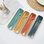 4 Pcs/Set Cutlery Wheat Straw Spoon Fork Chopsticks Box Tableware Portable Dinnerware Accessories Household Fashion Tableware