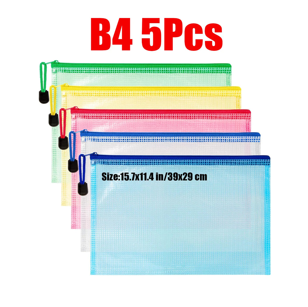 Zipper Documents Bag A4/A5 Plastic Folders A3 Transparent Waterproo File Organize Storage Bag School Office Stationery Supplies