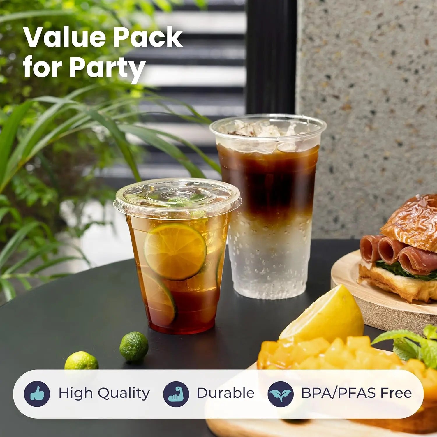 50 Sets 12/16/20/24OZ Clear Plastic Cups Lids and Straws for Iced Coffee Cups Disposable Smoothie Cups for Cold Drink Free BPA