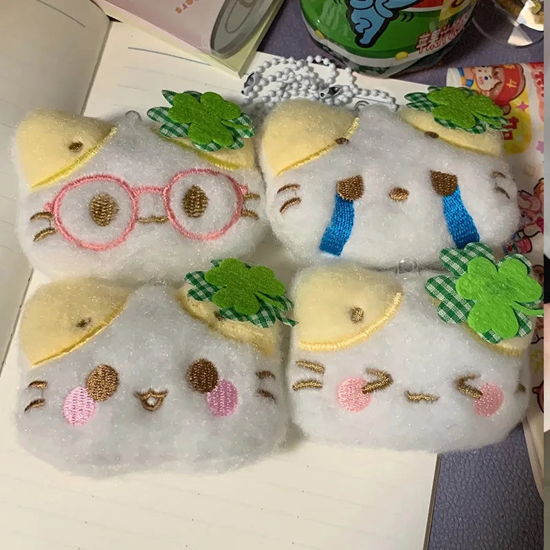 1/2/4pcs Green Clover Cat Plush Small Cat Keyring Cute Charm Keychain for Girls Women Kawaii Bag Pendant Key Chains Couple Gift