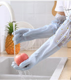 Waterproof Rubber Latex Velvet Gloves, Durable, Cleaning, Washing Clothes, Household, Kitchen, Winter