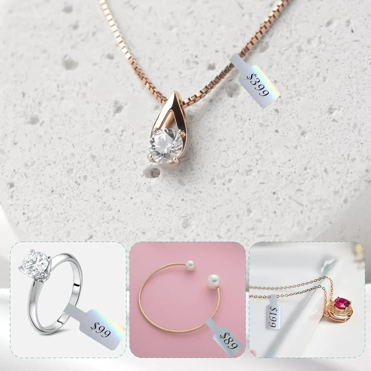 500pcs Paper Price Tags Jewelry Tags Self Adhesive Blank Labels Display Card Packaging Sticker Necklace Earring Bracelet DIY