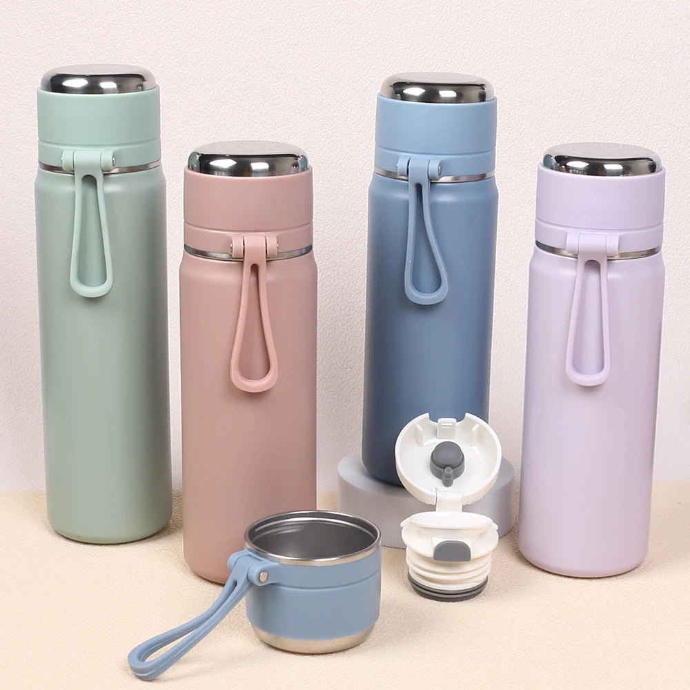 Stainless Steel Thermos Bottle 500ml/16.9oz And 600ml/20oz Vacuum Insulated Water Bottle With Handle Travel Insulated Cup