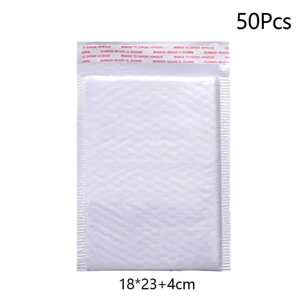 50Pcs Bubble Envelopes White Foam Shipping Bags Poly Bubble Mailers Pad Self Seal Packing Bags for Magazine 15cm 18cm 23cm 25cm