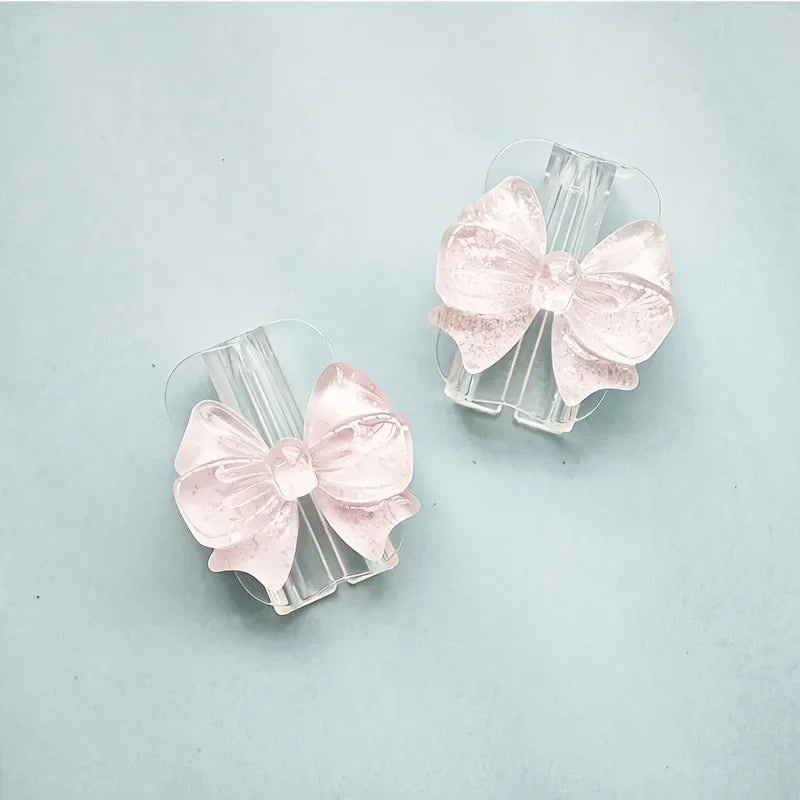 2Pcs Lovely Pink Bow Silicone Charger Cable Protector Sleeve Cable Holder Clip Anti-break Transparent Cord Cover Wrap