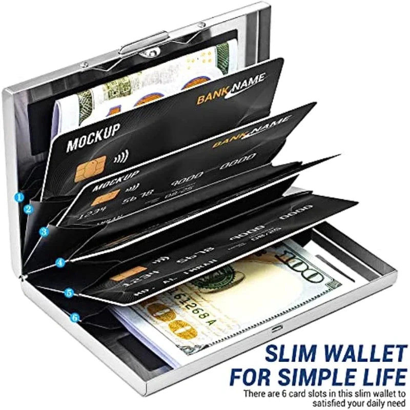 Anti-Scan RFID Blocking Card Holder - Aluminum Metal Wallet for 6 ID/Bank Cards Business Credit Card Case with Secure Protection