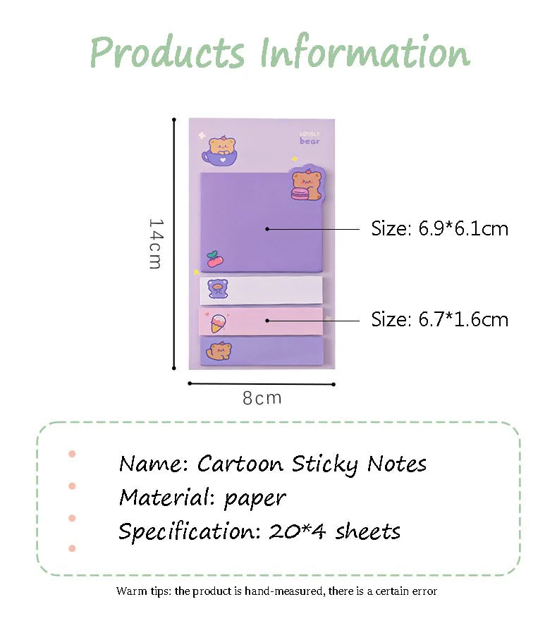 Cartoon Sticky Notes kawaii Cute Memo Pad Portable Index Label Stickers Notes School Stationery Supplies