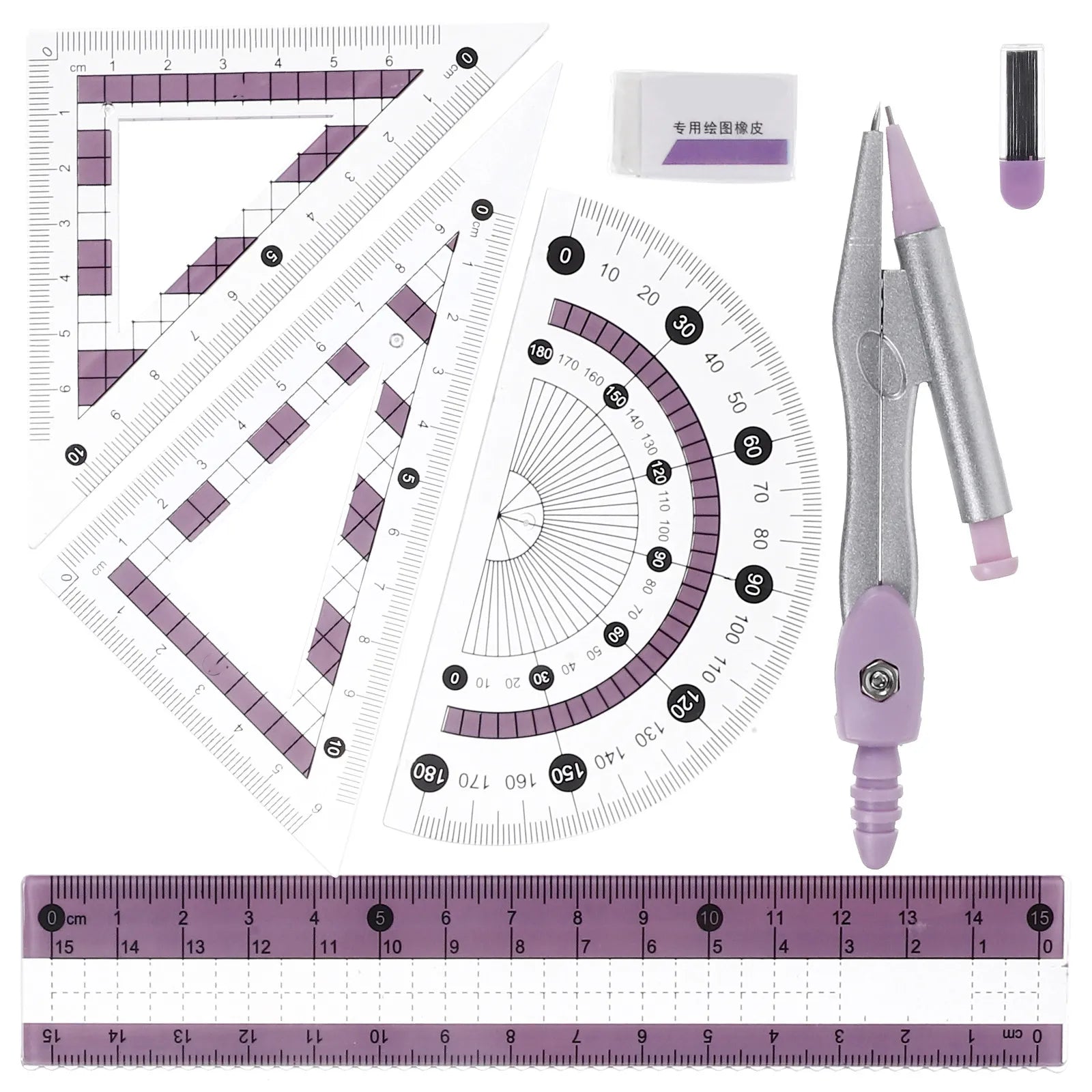 1Set Multi-Functional Ruler Kit Compass Protractor Drawing Triangle Student Stationery Office Measurement Tools
