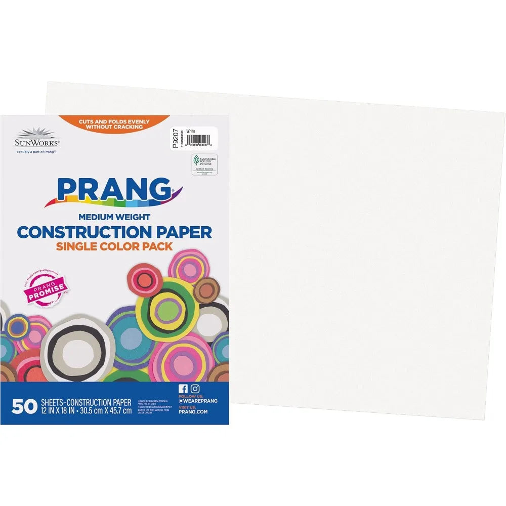 White Construction Paper Bulk 50 Sheets 12x18 Inches SunWorks Heavyweight for Arts Crafts School Projects