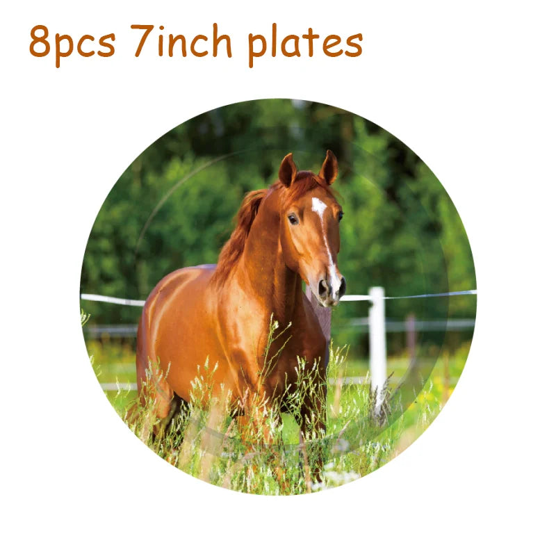 Horse Race Party Disposable Tableware Sets Plates Tablecloth Napkins Hanging Streamers Dinnerware For Birthday Party Decoration