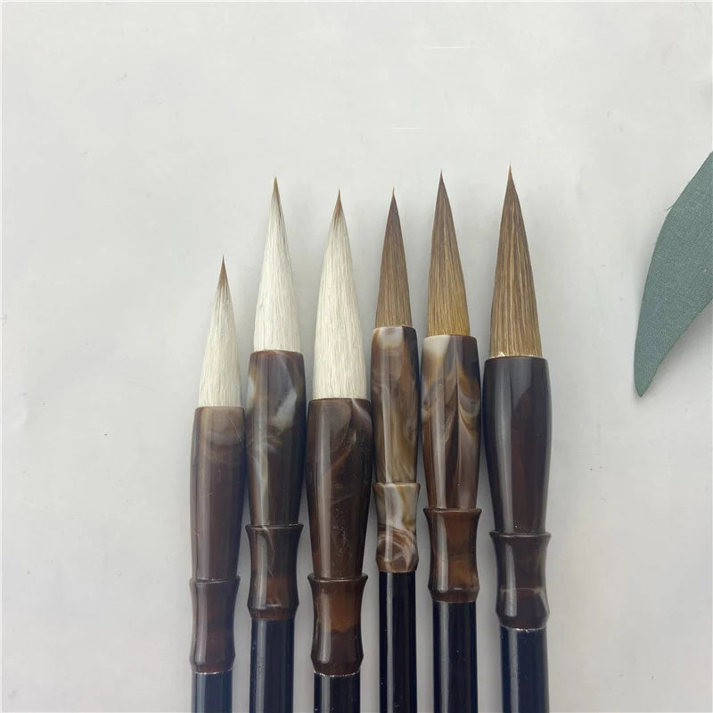 6pcs Wooden Calligraphy Brush Pen Set Different Models Chinese Painting Brush Pen Wool Weasel Hair Regular Script Writing Brush