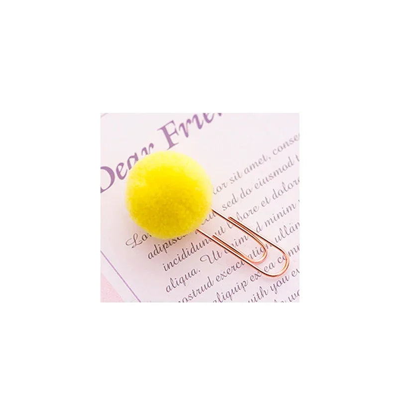 12Pcs/lot Kawaii Small Fresh Colored Hair Ball Paper Clip Decorative Candy Color Creative Bookmark Paper Clip
