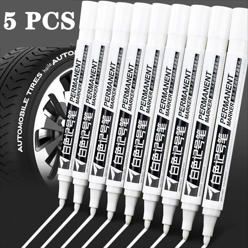 5pcs White Marker Paint Pens Waterproof Rubber Permanent Marker Pen Car Tyre Tread Environmental Tire Painting DIY Graffiti Pens