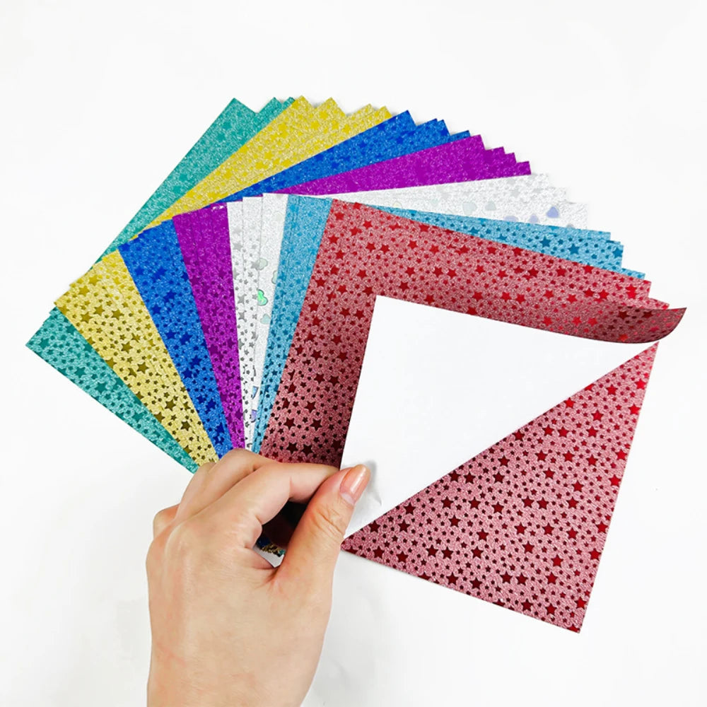 15*15cm Colorful Glitter Origami Kids Handmade Materials DIY Scrapbooking Folding Craft Paper Square Star Pattern Craft Decor