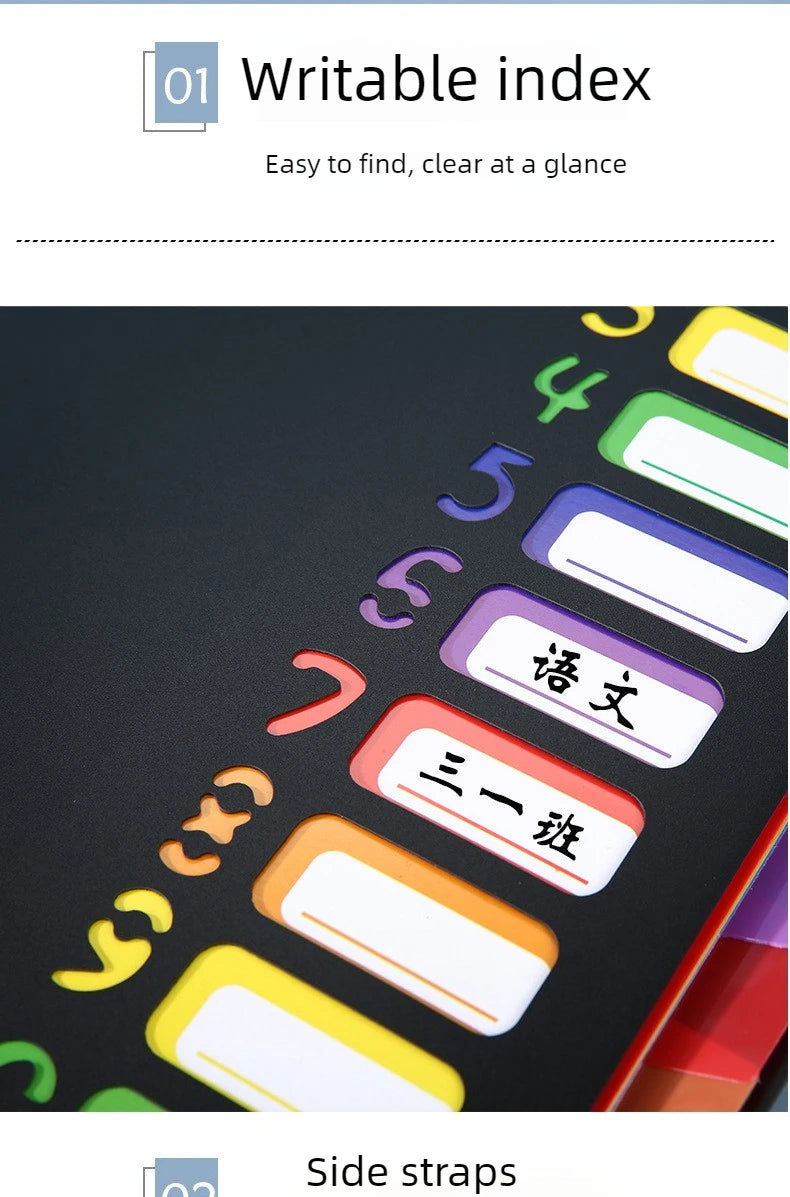 A4 12-Pocket Rainbow Accordion File Folder, Elastic Band Expanding Document Organizer with Index Tabs for School Office
