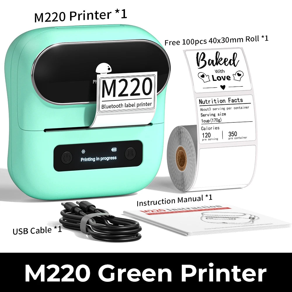 Phomemo M220 Bluetooth Thermal Label Printer 20-75mm Portable 203DPI Label Maker for Barcode Address Mailing File Labels