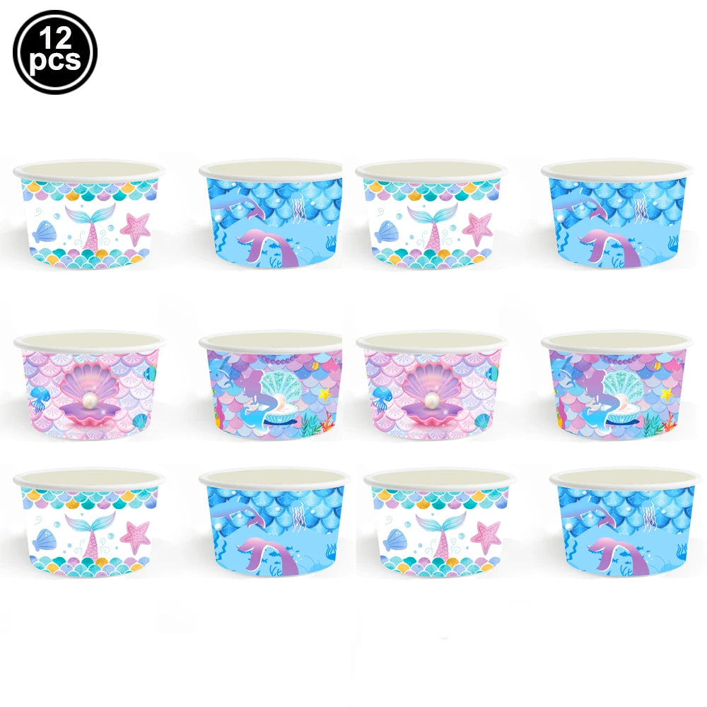 Mermaid Party Supplies Mermaid Scales Pattern Paper Plate Cup Napkin Popcorn Box Food Bowl Girl Birthday Party Baby Shower Decor