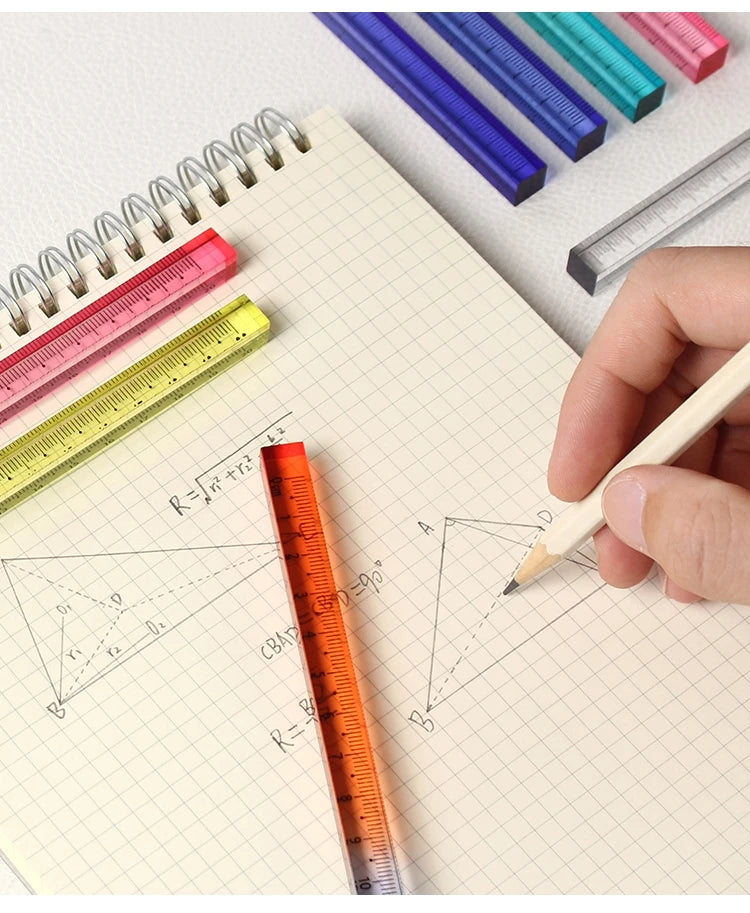 1pcs Colorful Clear Straight Ruler 15cm Four Edges Acrylic Transparent Gradient Lightweight Measuring Tools for Students A7795