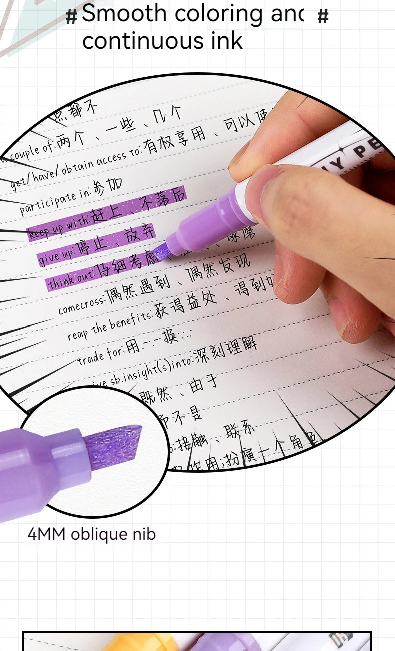 4PCS Sparkling Pink Highlighter Star River Handwritten Pen with High Appearance Value Key Classroom Note Marking Colored Pen