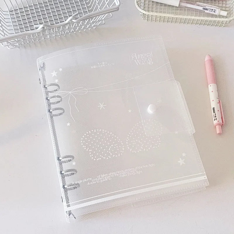 Ins A5 Loose-Leaf Binder Organization Cherry/Angel Wing Transparent Clear Album Organizer Cover for Kpop Photo Cards Collection