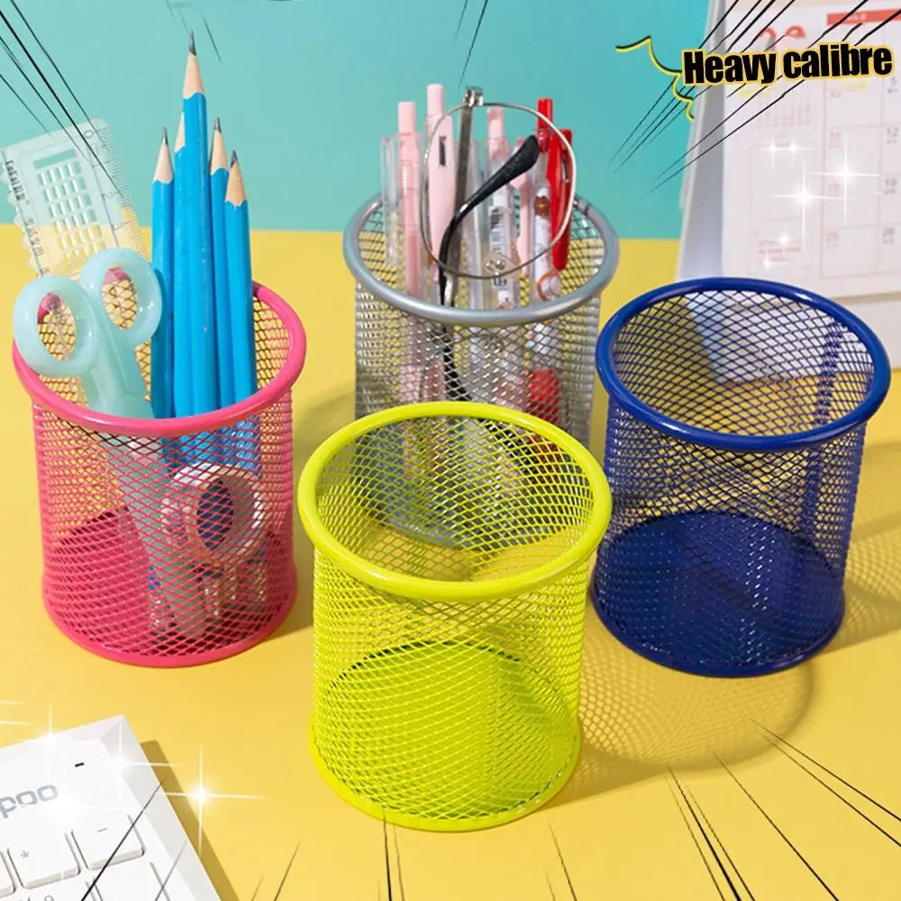 Multifunction Round/Square Mesh Pen Pot Multicolor Pen Holder Desk Tidy Stationery Organiser Pencil Storage Stationery Organiser