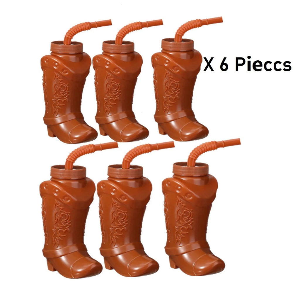 Plastic Cowboy Boot Cups with Straws and Lids Reusable Cowboy Cup for Western Themed Party Supplies Rodeo Birthday Decorations