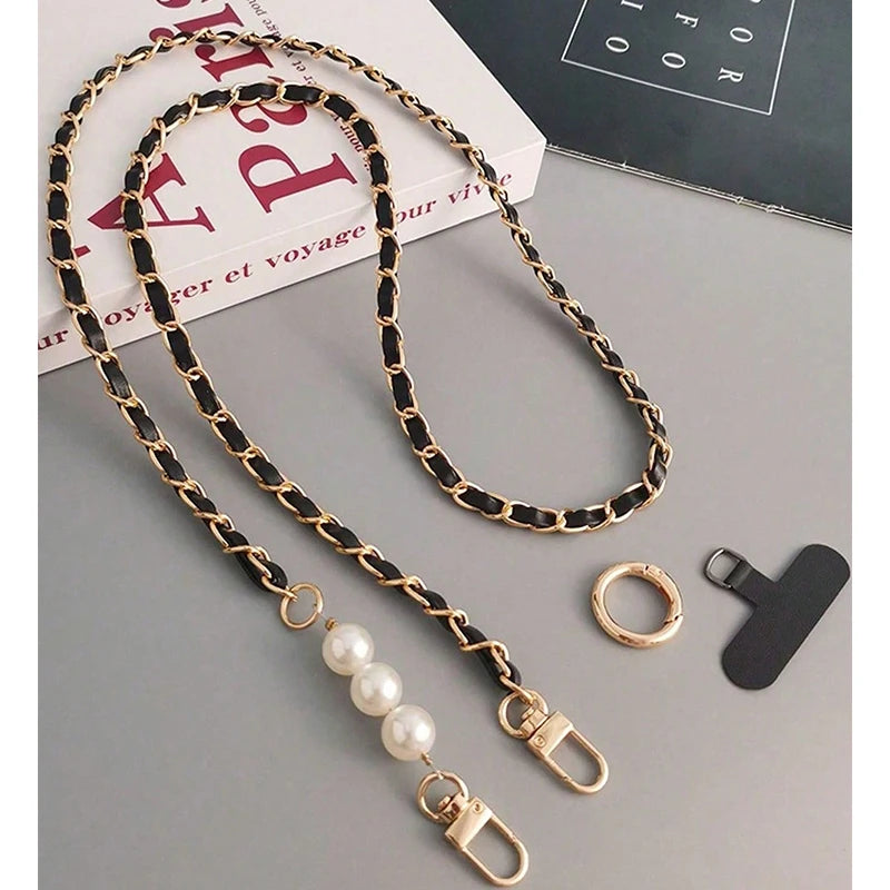 Mobile Phone Lanyard Women's Long Neck and Shoulder Strap Phone Case Universal Lanyard Long DYM Crossbody Pearl Pickup Chain