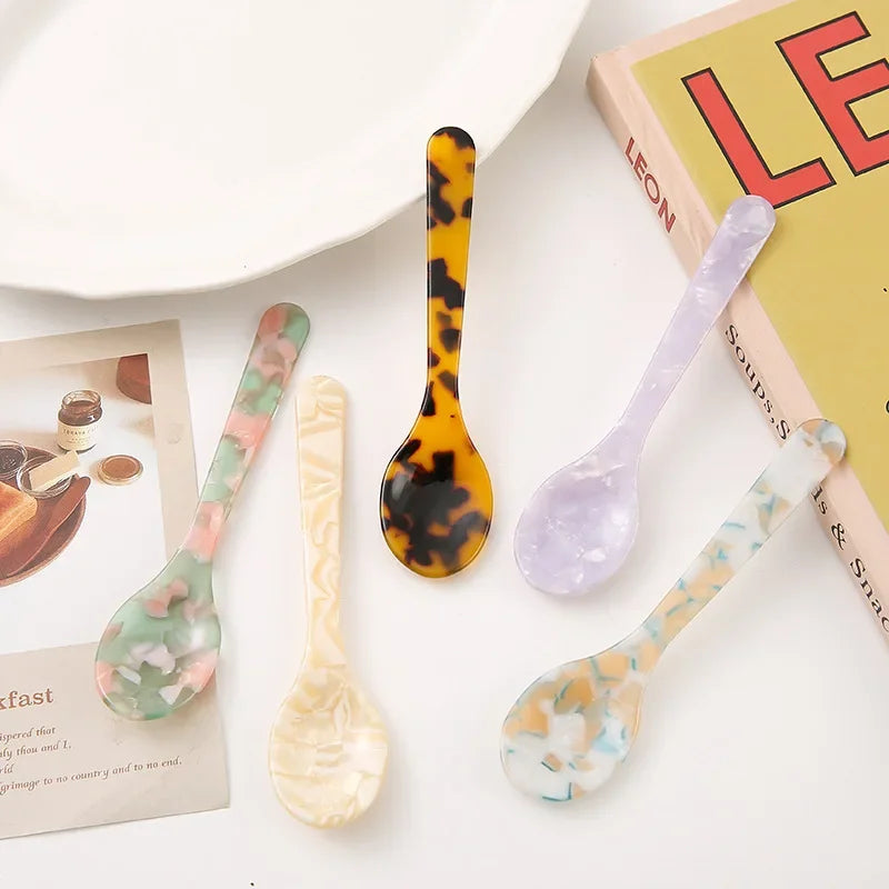 Colorful Acrylic Ice Cream Spoons Coffee Caviar Stirring Spoons Dessert Teaspoons Kitchen Tableware Craft Tools