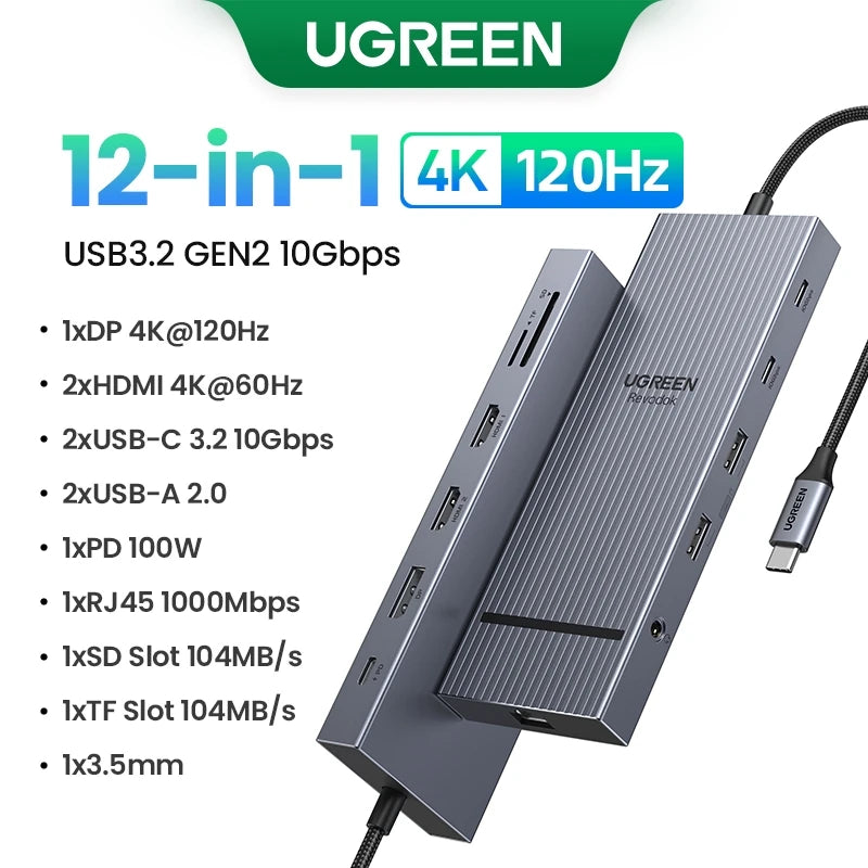 UGREEN 10Gbps USB C HUB 4K60Hz Type-C to HDMI RJ45 PD100W SD&TF USB Adapter for Macbook iPad Samsung Laptop Accessories Docking